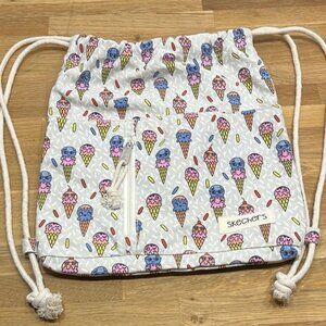 Smiling Ice Cream Cone Print Cotton & Rope Backpack Carryall Bag